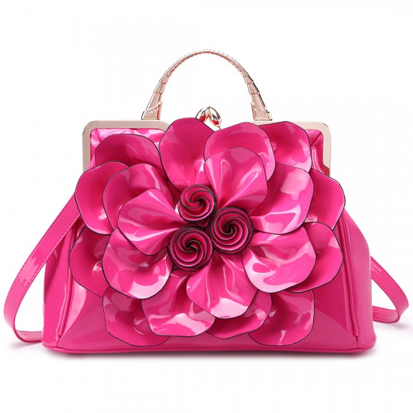 LG1754 PM - Miss Lulu PU Leather Flower Women Large Hobo Handbags Plum