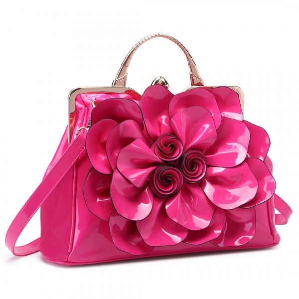 LG1754 PM - Miss Lulu PU Leather Flower Women Large Hobo Handbags Plum