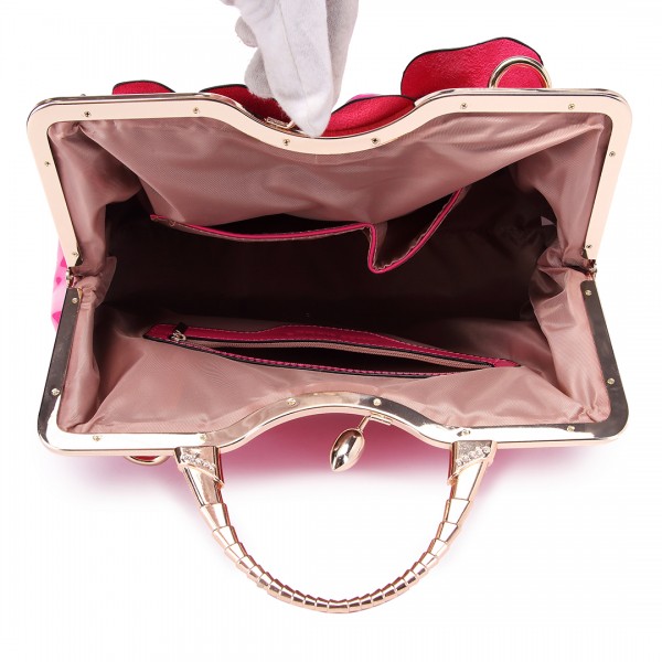 LG1754 PM - Miss Lulu PU Leather Flower Women Large Hobo Handbags Plum