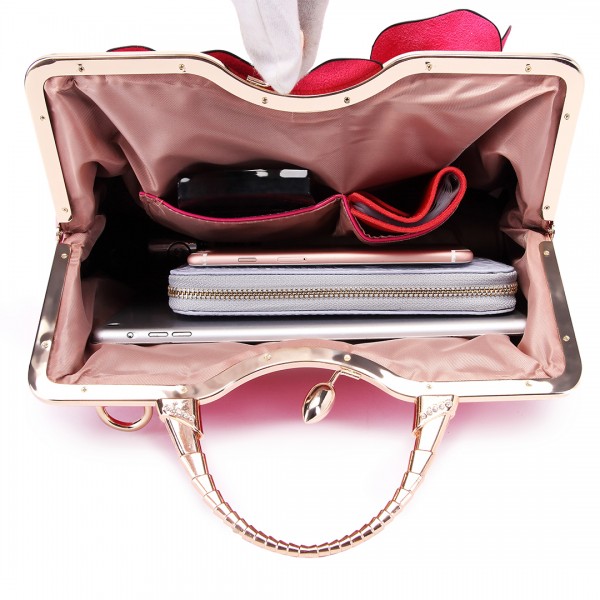 LG1754 PM - Miss Lulu PU Leather Flower Women Large Hobo Handbags Plum