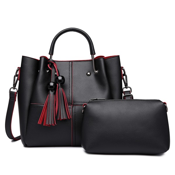 LG1844 - MISS LULU LEATHER LOOK 2 IN 1 BUCKET HANDBAG - BLACK LG1844 - MISS LULU LEATHER LOOK 2 IN 1 BUCKET HANDBAG - BLACK