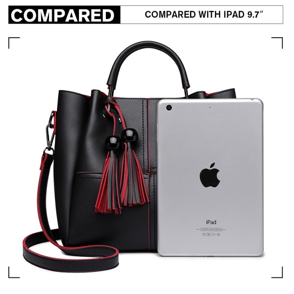 LG1844 - MISS LULU LEATHER LOOK 2 IN 1 BUCKET HANDBAG - BLACK LG1844 - MISS LULU LEATHER LOOK 2 IN 1 BUCKET HANDBAG - BLACK