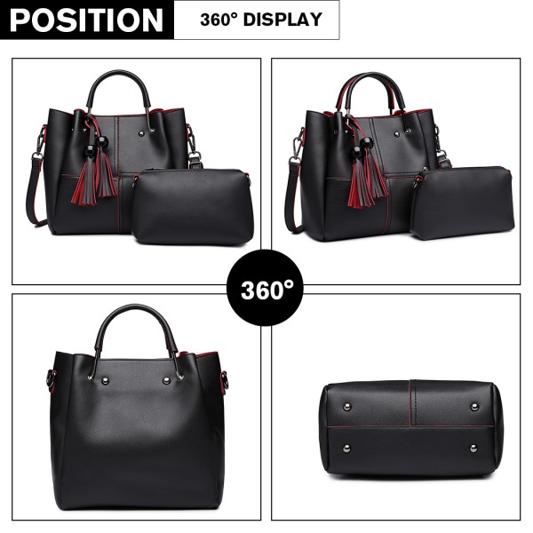 LG1844 - MISS LULU LEATHER LOOK 2 IN 1 BUCKET HANDBAG - BLACK LG1844 - MISS LULU LEATHER LOOK 2 IN 1 BUCKET HANDBAG - BLACK