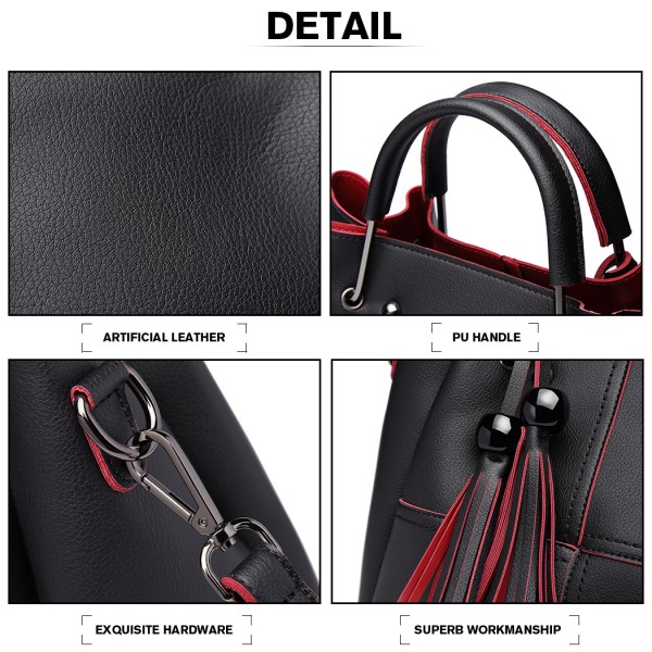 LG1844 - MISS LULU LEATHER LOOK 2 IN 1 BUCKET HANDBAG - BLACK LG1844 - MISS LULU LEATHER LOOK 2 IN 1 BUCKET HANDBAG - BLACK