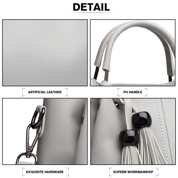 LG1844 - MISS LULU LEATHER LOOK 2 IN 1 BUCKET HANDBAG - GREY LG1844 - MISS LULU LEATHER LOOK 2 IN 1 BUCKET HANDBAG - GREY
