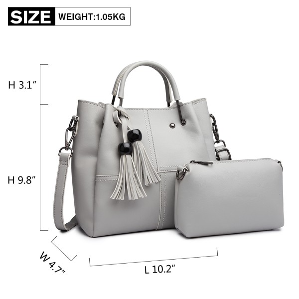 LG1844 - MISS LULU LEATHER LOOK 2 IN 1 BUCKET HANDBAG - GREY LG1844 - MISS LULU LEATHER LOOK 2 IN 1 BUCKET HANDBAG - GREY