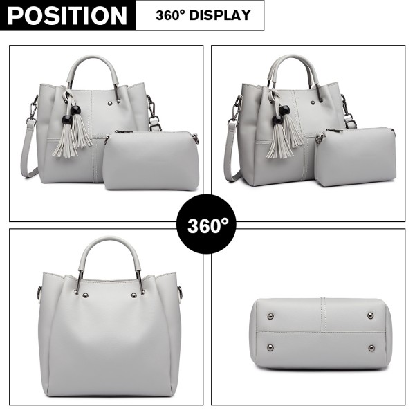 LG1844 - MISS LULU LEATHER LOOK 2 IN 1 BUCKET HANDBAG - GREY LG1844 - MISS LULU LEATHER LOOK 2 IN 1 BUCKET HANDBAG - GREY