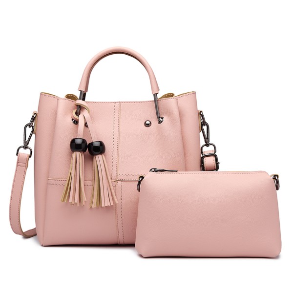 LG1844 - MISS LULU LEATHER LOOK 2 IN 1 BUCKET HANDBAG - PINK LG1844 - MISS LULU LEATHER LOOK 2 IN 1 BUCKET HANDBAG - PINK