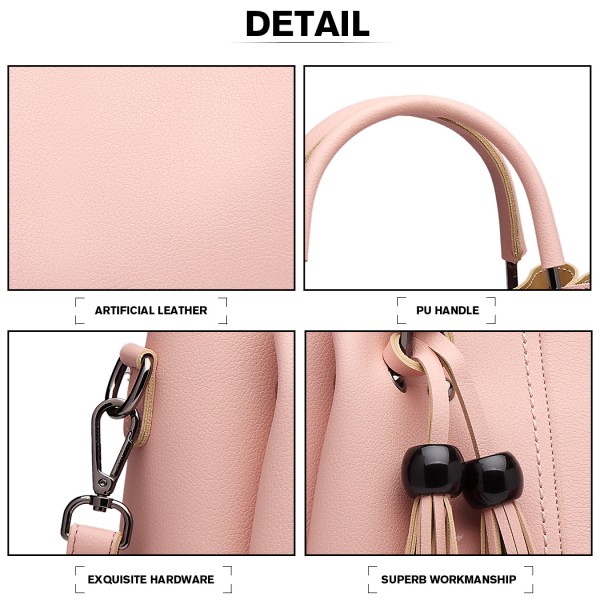 LG1844 - MISS LULU LEATHER LOOK 2 IN 1 BUCKET HANDBAG - PINK LG1844 - MISS LULU LEATHER LOOK 2 IN 1 BUCKET HANDBAG - PINK