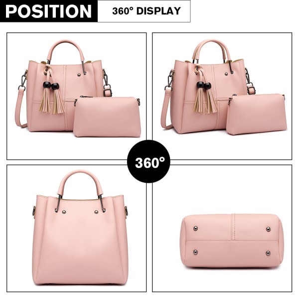 LG1844 - MISS LULU LEATHER LOOK 2 IN 1 BUCKET HANDBAG - PINK LG1844 - MISS LULU LEATHER LOOK 2 IN 1 BUCKET HANDBAG - PINK