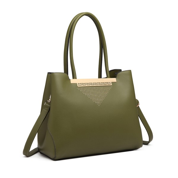 LG1845 - Miss Lulu Studded Triangle PU Leather Shoulder Bag - Green