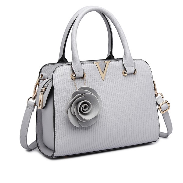 LG1848-MISS LULU PU LEATHER V LOGO HANDBAG ROSE HANGING GREY
