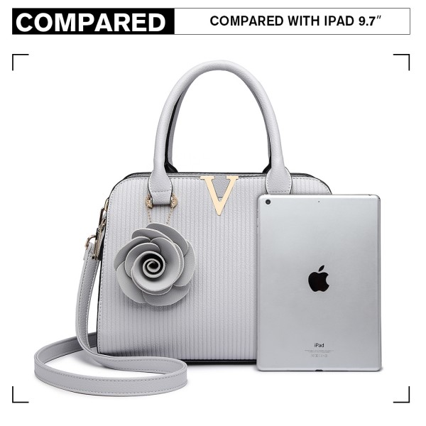 LG1848-MISS LULU PU LEATHER V LOGO HANDBAG ROSE HANGING GREY