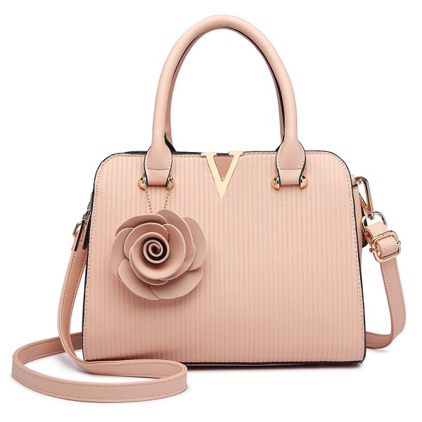 LG1848-MISS LULU PU LEATHER V LOGO HANDBAG ROSE HANGING PINK