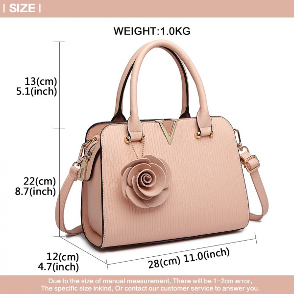 LG1848-MISS LULU PU LEATHER V LOGO HANDBAG ROSE HANGING PINK