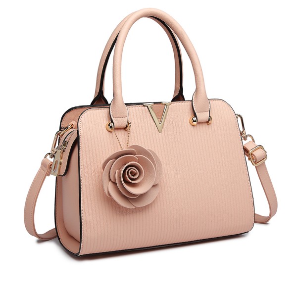 LG1848-MISS LULU PU LEATHER V LOGO HANDBAG ROSE HANGING PINK
