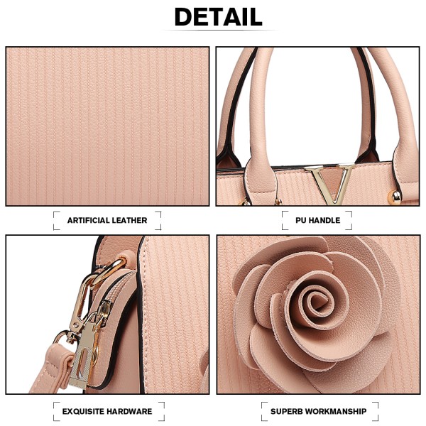 LG1848-MISS LULU PU LEATHER V LOGO HANDBAG ROSE HANGING PINK