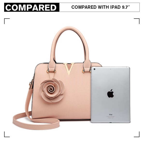LG1848-MISS LULU PU LEATHER V LOGO HANDBAG ROSE HANGING PINK