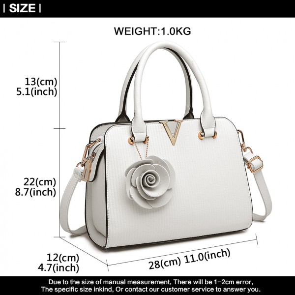 LG1848-MISS LULU PU LEATHER V LOGO HANDBAG ROSE HANGING WHITE