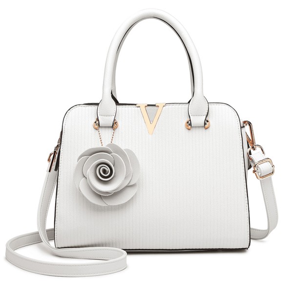 LG1848-MISS LULU PU LEATHER V LOGO HANDBAG ROSE HANGING WHITE