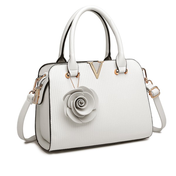 LG1848-MISS LULU PU LEATHER V LOGO HANDBAG ROSE HANGING WHITE