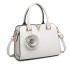 LG1848-MISS LULU PU LEATHER V LOGO HANDBAG ROSE HANGING WHITE