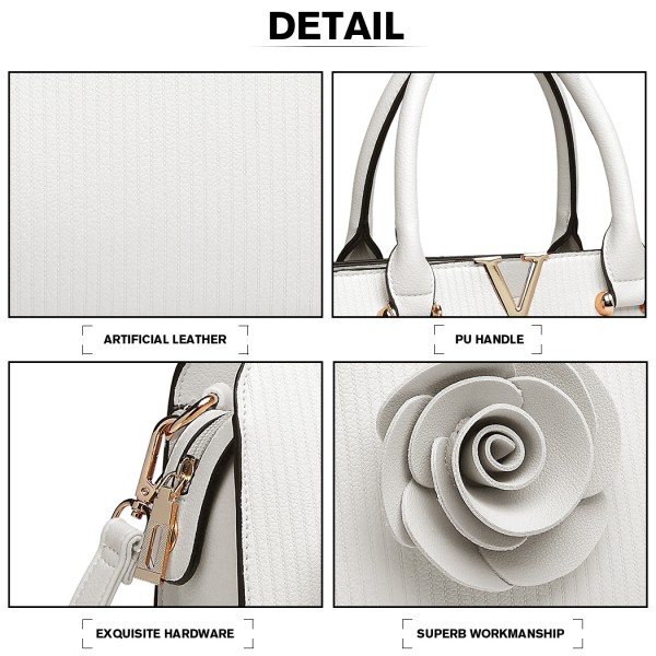 LG1848-MISS LULU PU LEATHER V LOGO HANDBAG ROSE HANGING WHITE