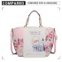 LG1867F-MISS LULU PRINTED LEATHER 3PCS TOTE SHOULDER BAG WITH PURSE PINK