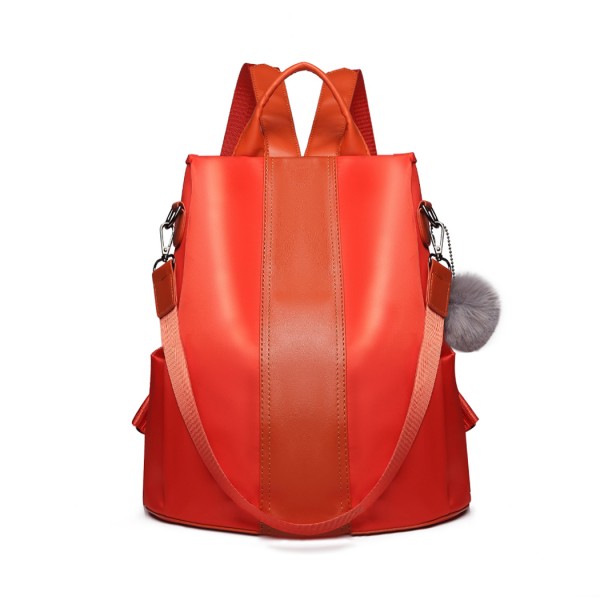 LG1903 - Miss Lulu Two Way Backpack Shoulder Bag with Pom Pom Pendant - Orange