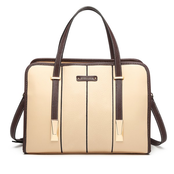 LG1949 - Miss Lulu Structured Panel Shoulder Bag - Beige LG1949 - Miss Lulu Structured Panel Shoulder Bag - Beige