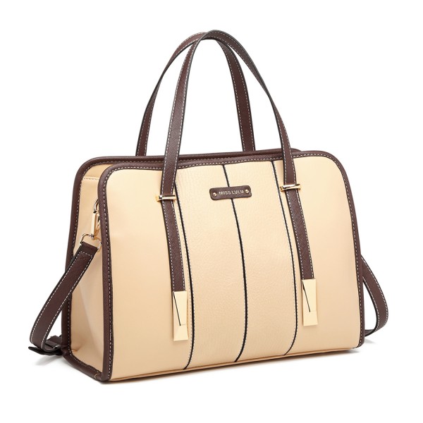 LG1949 - Miss Lulu Structured Panel Shoulder Bag - Beige LG1949 - Miss Lulu Structured Panel Shoulder Bag - Beige