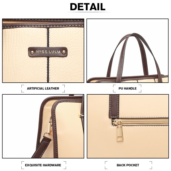LG1949 - Miss Lulu Structured Panel Shoulder Bag - Beige LG1949 - Miss Lulu Structured Panel Shoulder Bag - Beige