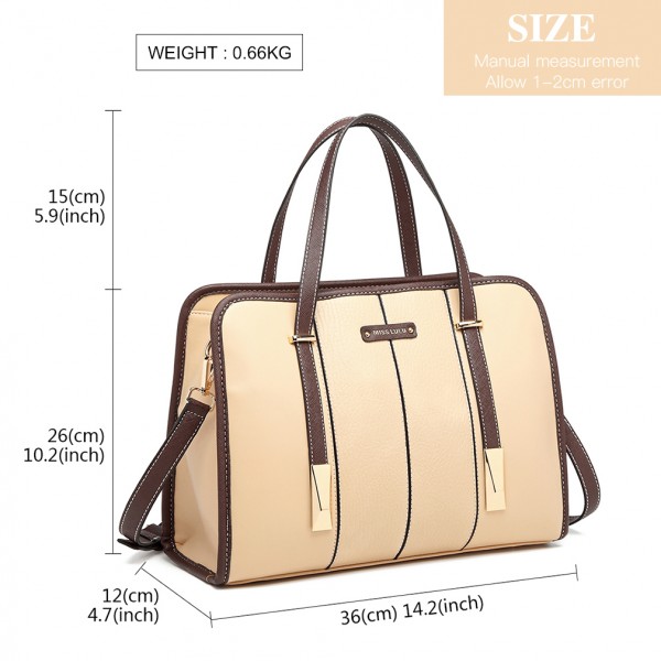 LG1949 - Miss Lulu Structured Panel Shoulder Bag - Beige LG1949 - Miss Lulu Structured Panel Shoulder Bag - Beige