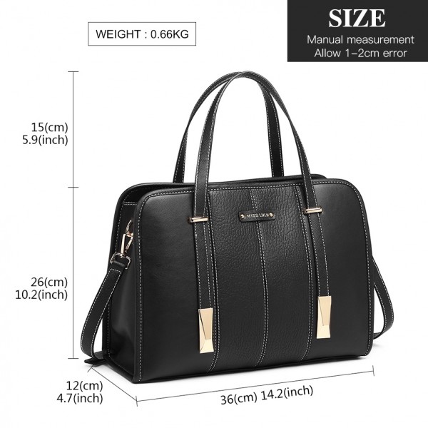 LG1949 - Miss Lulu Structured Panel Shoulder Bag - Black LG1949 - Miss Lulu Structured Panel Shoulder Bag - Black