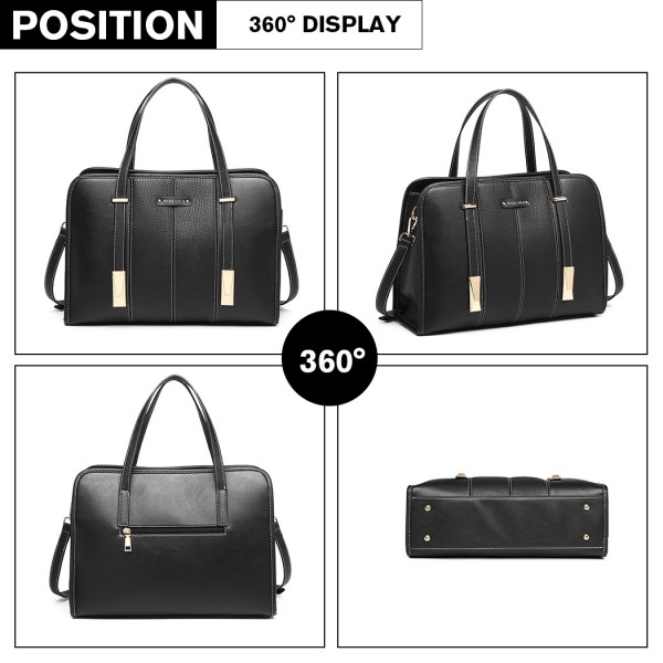 LG1949 - Miss Lulu Structured Panel Shoulder Bag - Black LG1949 - Miss Lulu Structured Panel Shoulder Bag - Black