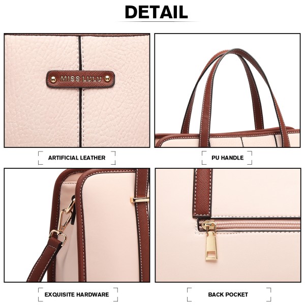LG1949 - Miss Lulu Structured Panel Shoulder Bag - Pink LG1949 - Miss Lulu Structured Panel Shoulder Bag - Pink