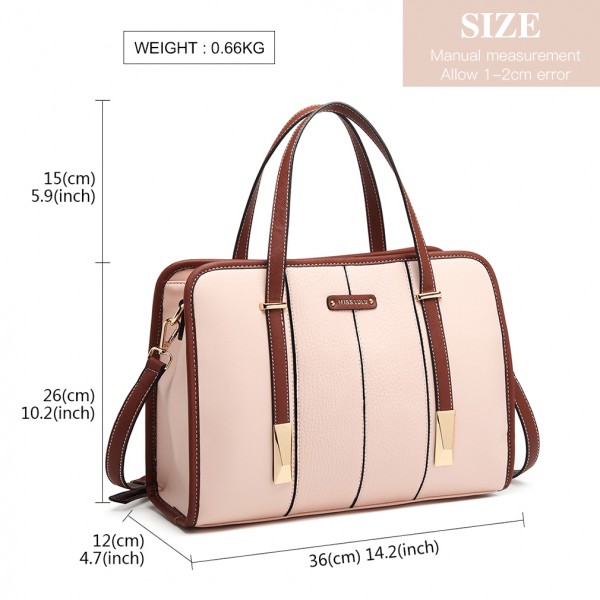 LG1949 - Miss Lulu Structured Panel Shoulder Bag - Pink LG1949 - Miss Lulu Structured Panel Shoulder Bag - Pink