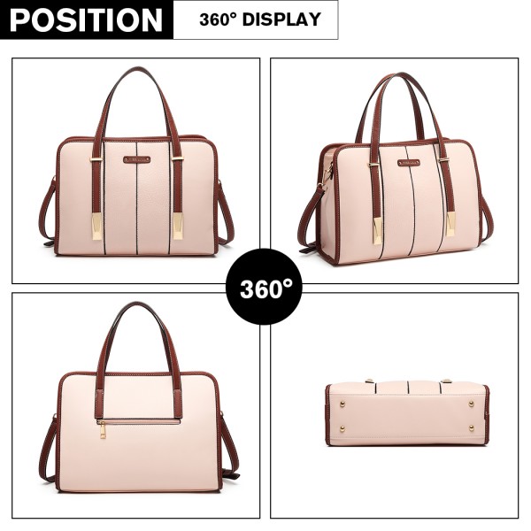 LG1949 - Miss Lulu Structured Panel Shoulder Bag - Pink LG1949 - Miss Lulu Structured Panel Shoulder Bag - Pink