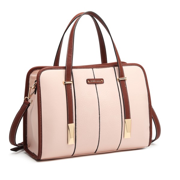 LG1949 - Miss Lulu Structured Panel Shoulder Bag - Pink LG1949 - Miss Lulu Structured Panel Shoulder Bag - Pink