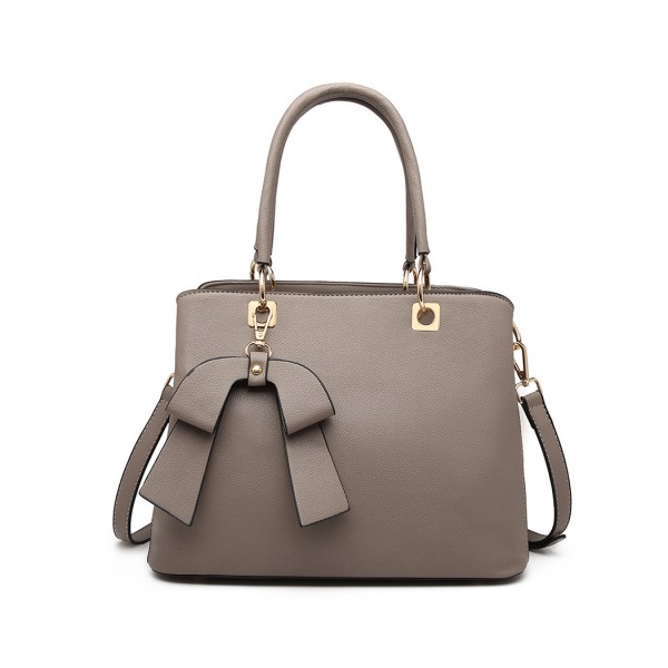 LG1954 - Miss Lulu Leather Look Bow Pendant Handbag - Grey