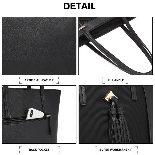 LG1961 - Miss Lulu Leather Look Tassel Tote Bag - Black LG1961 - Miss Lulu Leather Look Tassel Tote Bag - Black