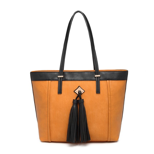 LG1961 - Miss Lulu Leather Look Tassel Tote Bag - Yellow LG1961 - Miss Lulu Leather Look Tassel Tote Bag - Yellow