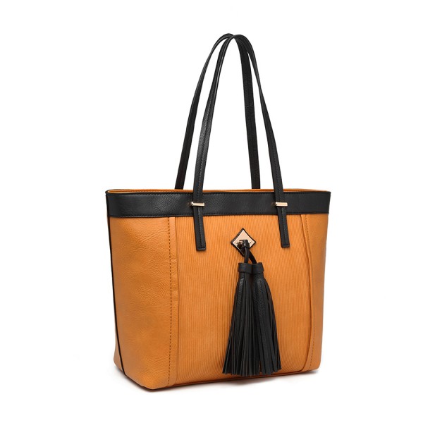 LG1961 - Miss Lulu Leather Look Tassel Tote Bag - Yellow LG1961 - Miss Lulu Leather Look Tassel Tote Bag - Yellow