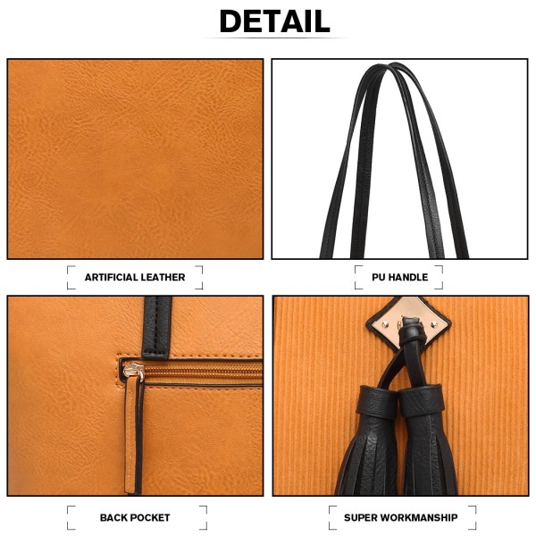 LG1961 - Miss Lulu Leather Look Tassel Tote Bag - Yellow LG1961 - Miss Lulu Leather Look Tassel Tote Bag - Yellow