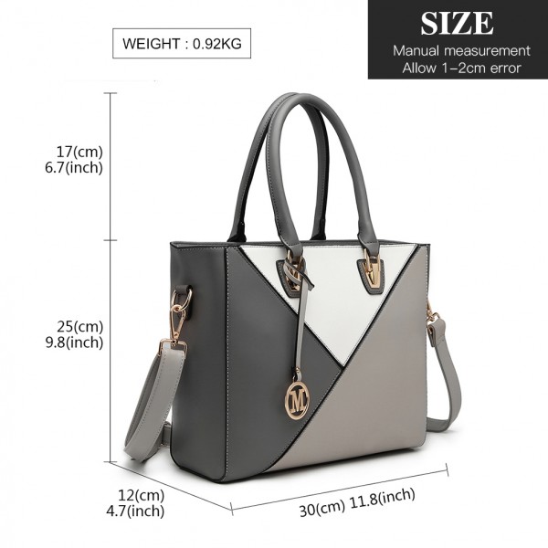 LG2013 - Miss Lulu Leather Look Geometric Ombre Handbag - Grey