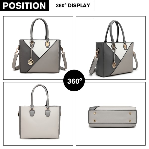 LG2013 - Miss Lulu Leather Look Geometric Ombre Handbag - Grey