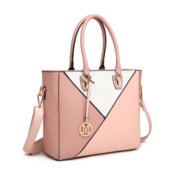 LG2013 - Miss Lulu Leather Look Geometric Ombre Handbag - Nude