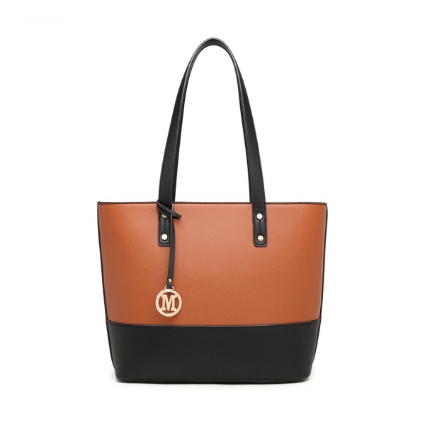 LG2023 - Miss Lulu Elegant 3-Piece Leather Look Tote Bag Set - Versatile & Chic for Every Occasion - Black And Brown