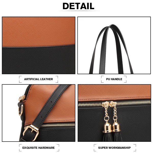 LG2023 - Miss Lulu Elegant 3-Piece Leather Look Tote Bag Set - Versatile & Chic for Every Occasion - Black And Brown