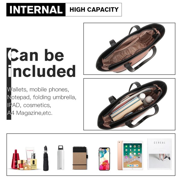 LG2023 - Miss Lulu Elegant 3-Piece Leather Look Tote Bag Set - Versatile & Chic for Every Occasion - Black And Brown